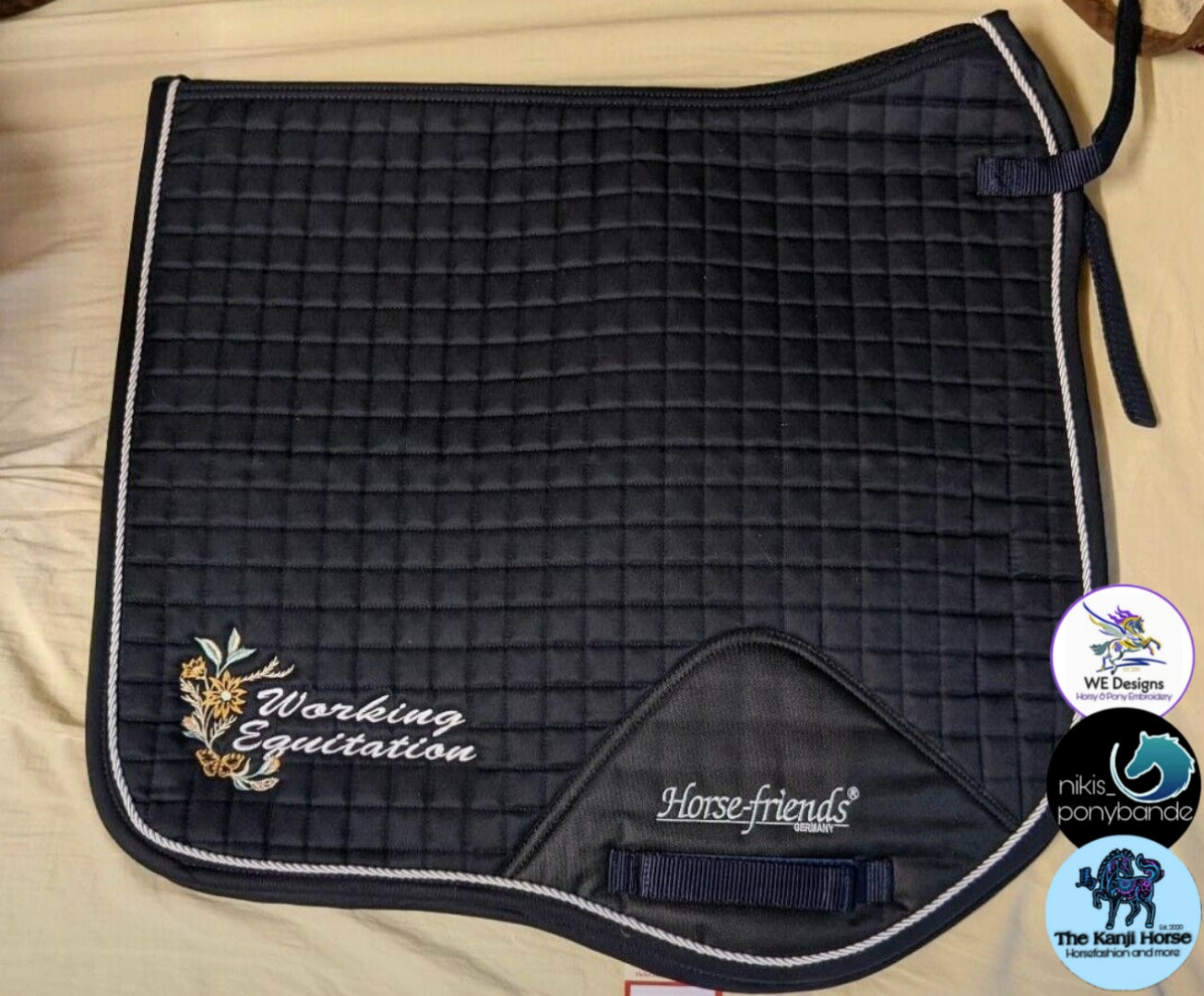 👑Working Equitation🦄 Schabracke mit Blume in dunkelblau navy, WB, Dressur, neu